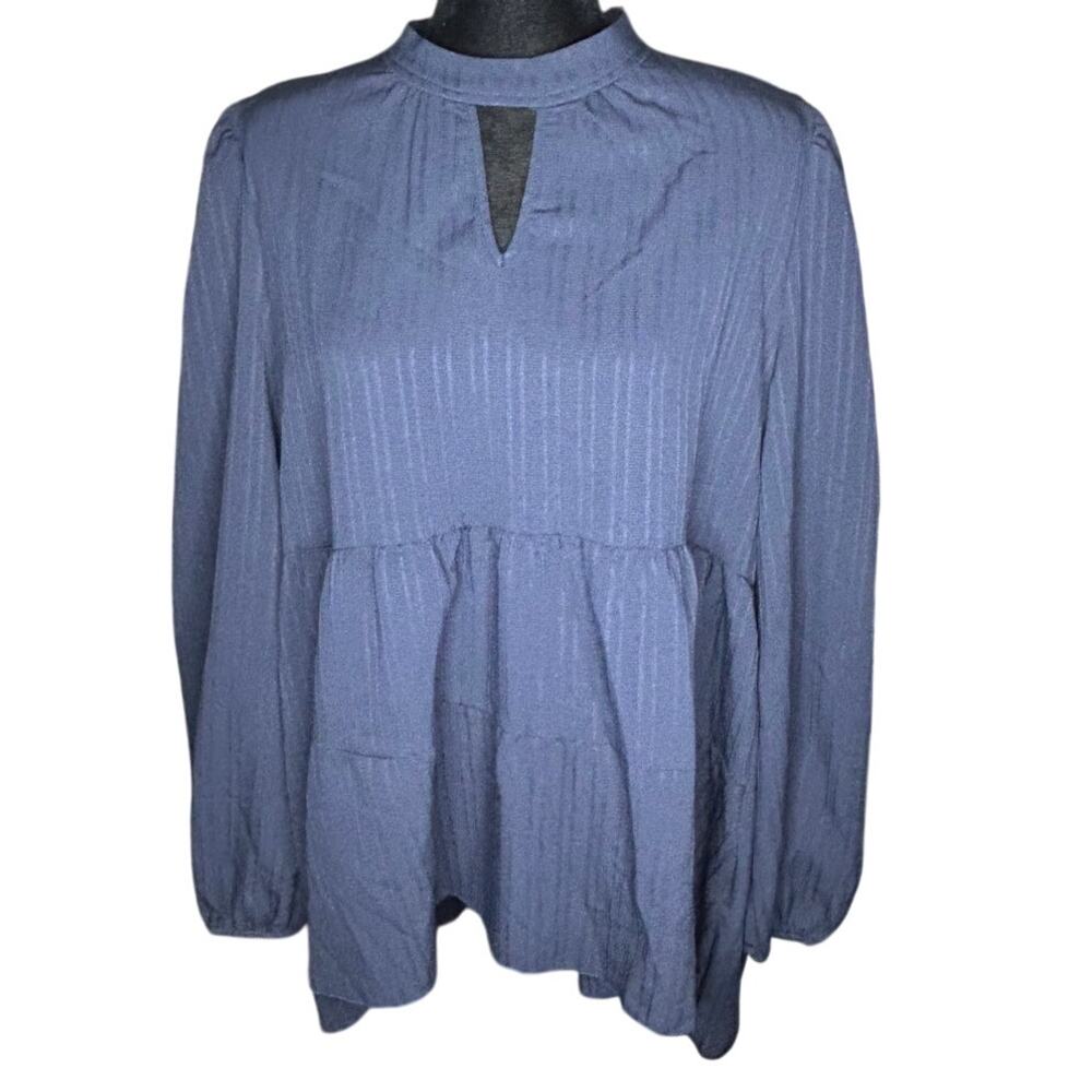 Shein Dusty Blue pleated keyhole blouse sz xl